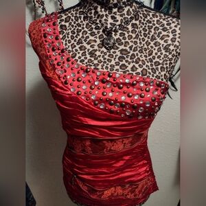 Y2K Marineblu Lace Embellished Zipper Top